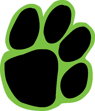 Black paw print with a green outline on a white background