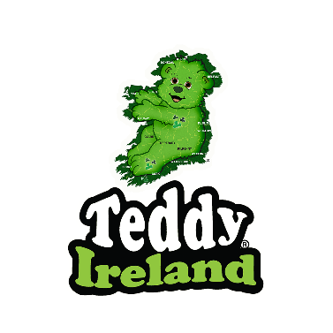 Logo of Teddy Ireland with a green teddy bear shaped like the island of Ireland on a white background.